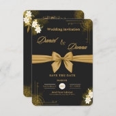 Zwart en Goud Modern Elegant Huwelijksfeest Informatiekaartje (Voorkant / Achterkant)