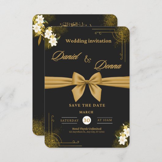 Zwart en Goud Modern Elegant Huwelijksfeest Informatiekaartje (Voorkant / Achterkant)