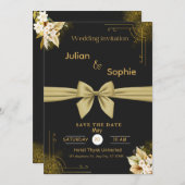 Zwart en Goud Modern Elegant Huwelijksfeest Kaart (Voorkant / Achterkant)