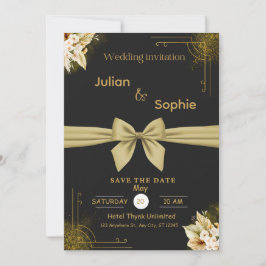 Zwart en Goud Modern Elegant Huwelijksfeest Kaart