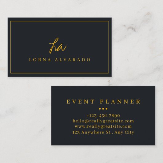 Zwart en Goud Modern Event Planner Visitekaartje (Voorkant / Achterkant)