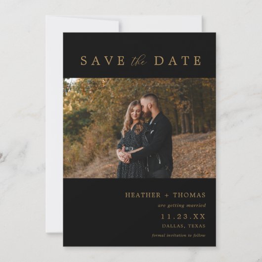 Zwart en goud modern foto save the dates kaart (Voorkant)