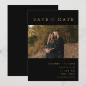 Zwart en goud modern foto save the dates kaart (Voorkant / Achterkant)