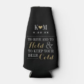 Zwart en Goud Modern Huwelijk Monogram Flesjeskoeler (Voorkant)