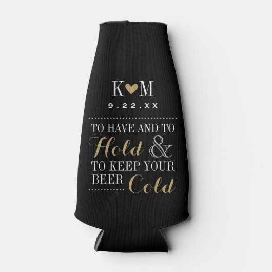 Zwart en Goud Modern Huwelijk Monogram Flesjeskoeler (Voorkant)