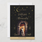 Zwart en goud Modern Minimal Celestial 2 Save The Date (Voorkant)