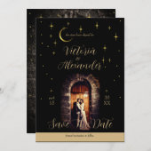 Zwart en goud Modern Minimal Celestial 2 Save The Date (Voorkant / Achterkant)