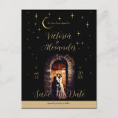 Zwart en Goud Modern Minimal Celestial Arch Aankondigingskaart (Voorkant)