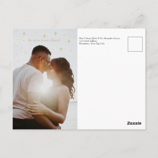 Zwart en Goud Modern Minimal Celestial Save Date Briefkaart (Achterkant)