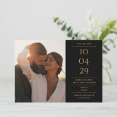 Zwart en goud modern minimalistisch trouwfoto save the date (Staand voorkant)