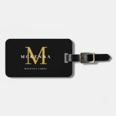 Zwart en goud modern monogram gegraveerd elegant bagagelabel (Voorkant horizontaal)