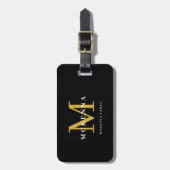 Zwart en goud modern monogram gegraveerd elegant bagagelabel (Voorkant verticaal)