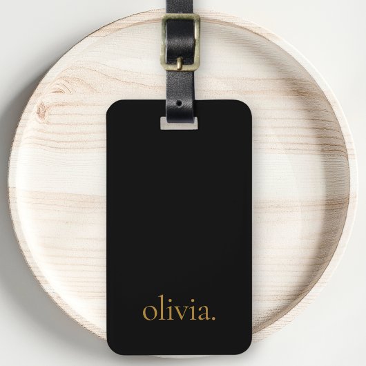 Zwart en Goud Modern Monogram Naam Eenvoudig Bagagelabel