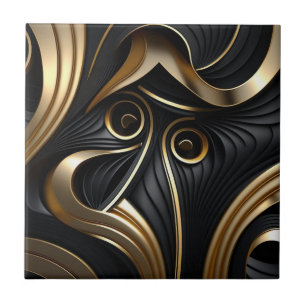 Zwart en goud modern patroon tegeltje