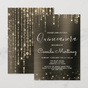 Zwart en Goud Modern Quinceanera Party Kaart