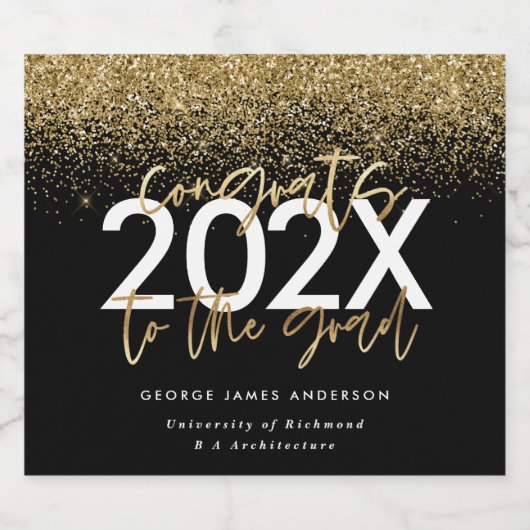 Zwart en goud modern script glitter afstuderen sparkling wijnetiket (Enkel label)