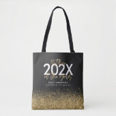Zwart en goud modern script glitter afstuderen tote bag (Voorkant)