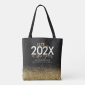 Zwart en goud modern script glitter afstuderen tote bag (Achterkant)