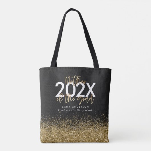 Zwart en goud modern script glitter afstuderen tote bag (Achterkant)