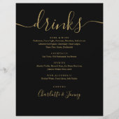 Zwart en goud modern script huwelijksdrankenmenu flyer (Voorkant)