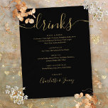Zwart en goud modern script huwelijksdrankjesmenu flyer<br><div class="desc">Deze elegante zwarte en gouden script minimalist drankjesmenu's zijn perfect voor elke viering. Ontworpen door Thisisnotme</div>
