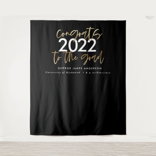 Zwart en goud modern script stijlvolle afstuderen wandkleed (Voorkant)