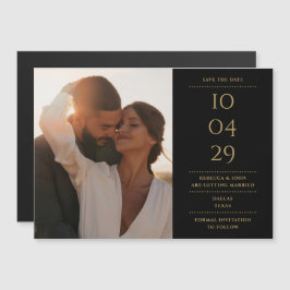 Zwart en goud modern trouwfoto save the date magnetische uitnodiging