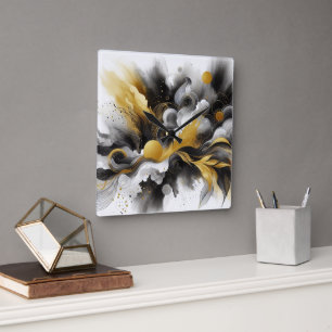 Zwart en goud moderne abstracte AI-wandklok Vierkante Klok