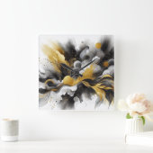 Zwart en Goud Moderne Abstracte AI-wandklok Vierkante Klok (Huis)