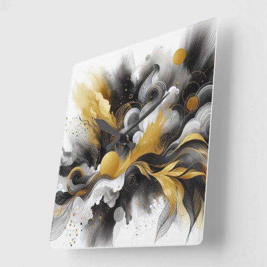 Zwart en Goud Moderne Abstracte AI-wandklok Vierkante Klok (Hoek)