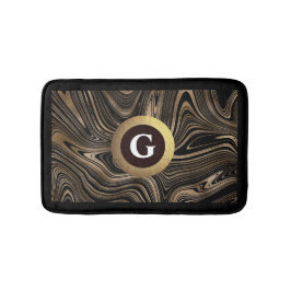 Zwart en Goud Moderne Abstracte Swirls Monogram Badmat