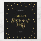 Zwart en goud | Moderne Confetti Pensioenpartij Wijn Etiket (Enkel label)