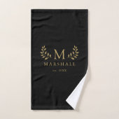 Zwart en goud Moderne Elegante Bloemen Monogram Na Bad Handdoek (Handdoek)