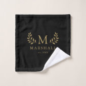 Zwart en goud Moderne Elegante Bloemen Monogram Na Bad Handdoek (Wasdoekje)