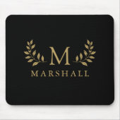 Zwart en goud Moderne Elegante Bloemen Monogram Na Muismat (Voorkant)