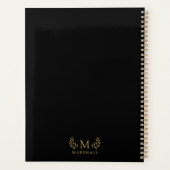 Zwart en goud Moderne Elegante Bloemen Monogram Na Planner (Achterkant)