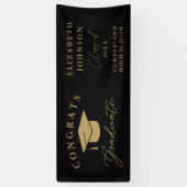 Zwart En Goud Moderne Elegante Script Afstuderen Spandoek (Verticaal)