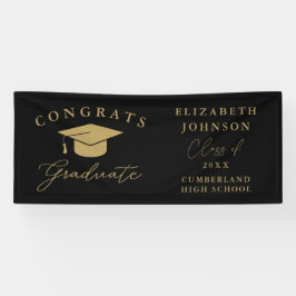 Zwart En Goud Moderne Elegante Script Afstuderen Spandoek