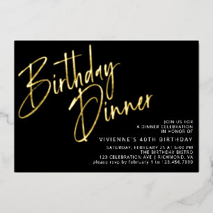 Zwart en Goud Moderne Elegante Verjaardagsdiner Folie Uitnodiging