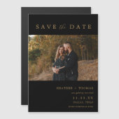 Zwart en Goud Moderne Foto Save The Dates Magnet Magnetische Uitnodiging (Voorkant / Achterkant)