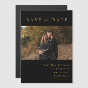 Zwart en Goud Moderne Foto Save The Dates Magnet Magnetische Uitnodiging
