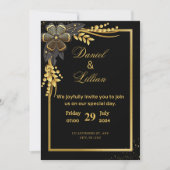 Zwart en Goud moderne huwelijksuitnodiging Kaart (Voorkant)