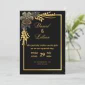 Zwart en Goud moderne huwelijksuitnodiging Kaart (Staand voorkant)