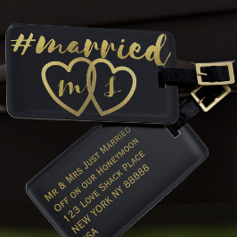 Zwart en goud moderne married bagage labels