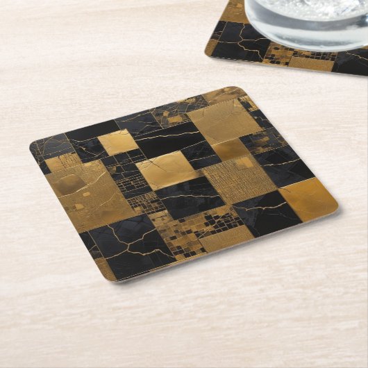 Zwart en goud moderne rechthoeken kartonnen onderzetters (Schuin)