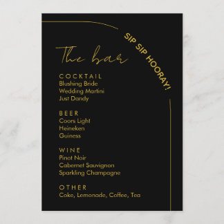 Zwart en goud moderne trouwdrankenbar menu