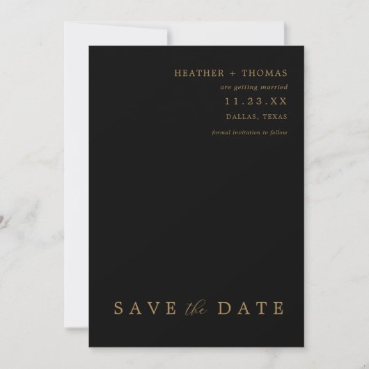 Zwart en goud moderne trouwfoto save the dates kaart (Voorkant)