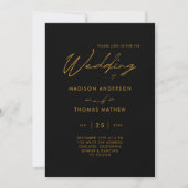 Zwart en goud moderne typografie RSVP bruiloft Kaart (Voorkant)