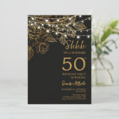 Zwart en Goud Moderne Verrassing 50ste Verjaardags Kaart (Staand voorkant)
