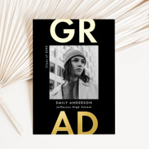 Zwart en goud moedig afstudeerfoto afstudeeruitnod